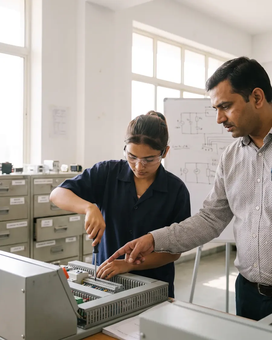 Illustrative scene of practical skills training in a modern workshop
